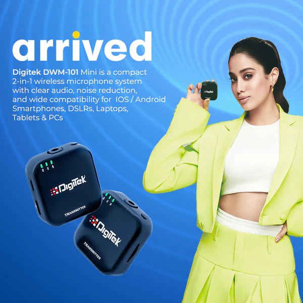 Digitek (DWM 101 Mini) 2-in-1 Wireless Microphone, 2.4G Mic for iOS/Android, DSLR, PC/Laptop, 80m Range, TF Card Recording, 4.5hr Battery, Real-Time Monitoring, Ideal for Vlogging, Streaming, Meetings Digitek (DWM 101 Mini) 2-in-1 Wireless Microphone, 2.4G Mic for iOS/Android, DSLR, PC/Laptop, 80m Range, TF Card Recording, 4.5hr Battery, Real-Time Monitoring, Ideal for Vlogging, Streaming, Meetings